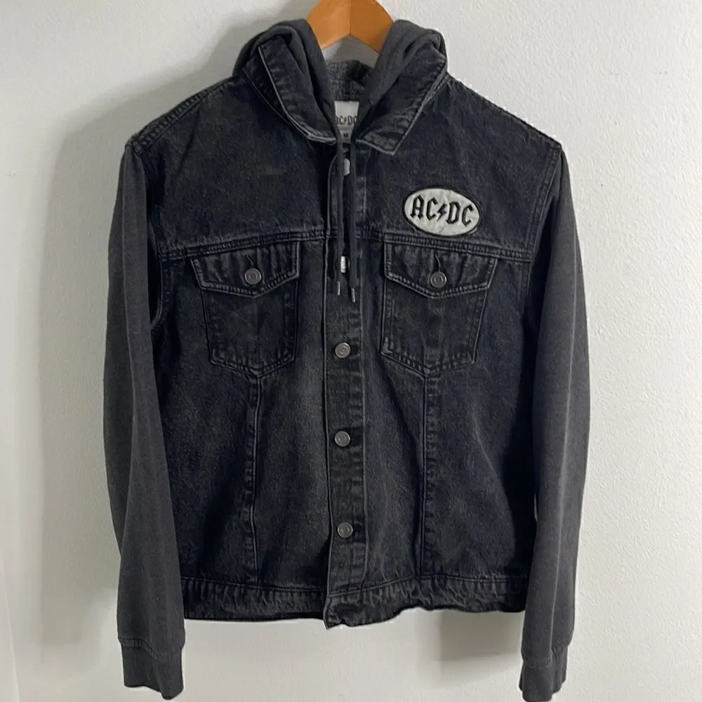 AC\DC Jean jacket.  Size Medium.  Cotton jacket with drawstring hood.